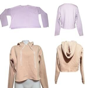 Bundle of 2 Cropped Sweatshirts Aerie Lilac Crew & Wild Fable Apricot Hoodie MED